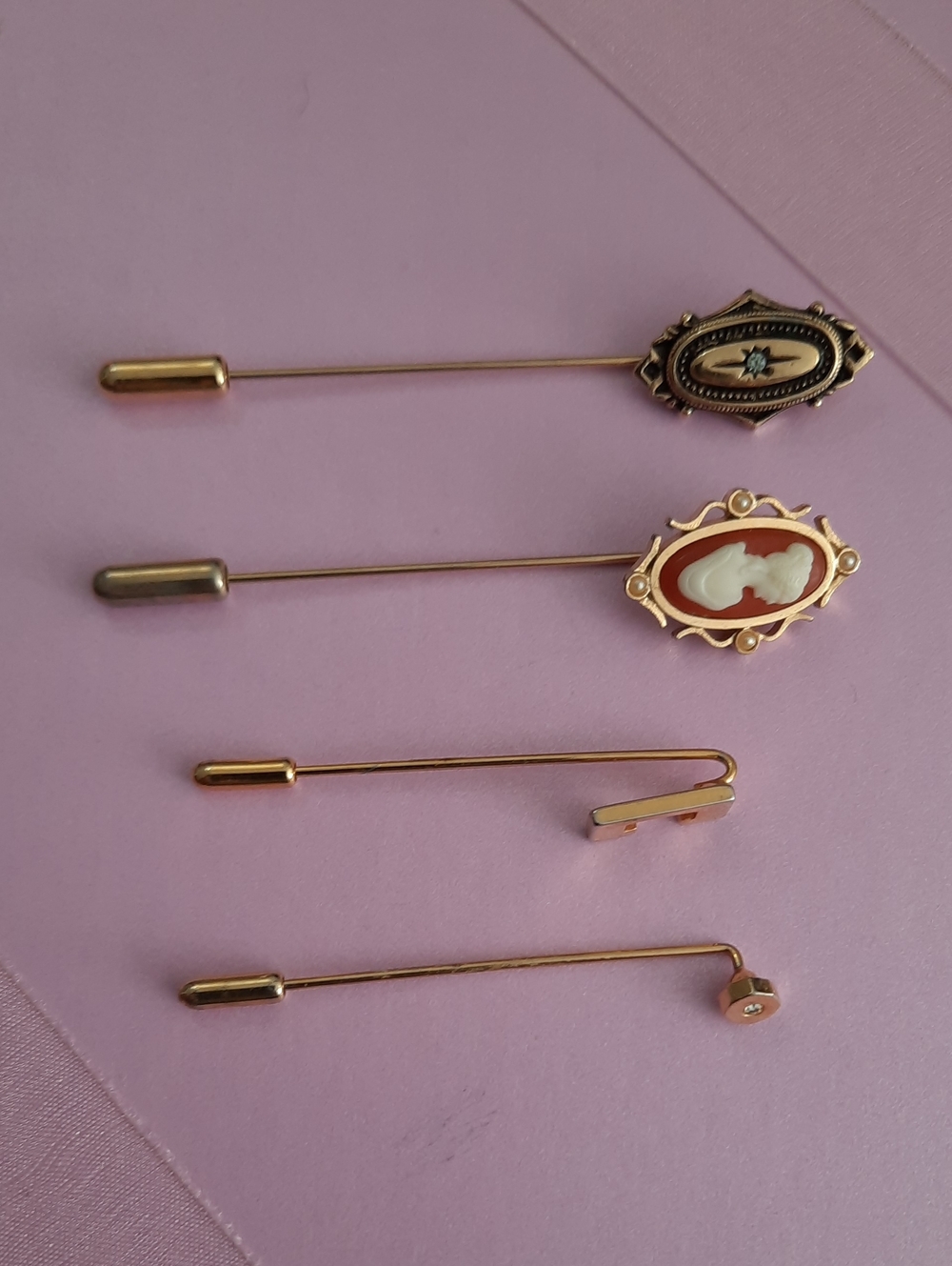 Avon Gold-Toned Cameo and Accented Stick Pins